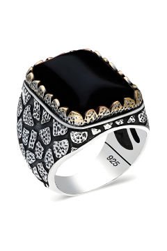 Oniks Taşlı Gümüş Yüzük