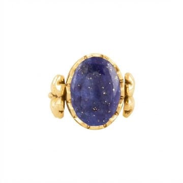 Yonca Model Lapis Lazuli Taşlı El İşi Gümüş Yüzük 20 - Altın Rengi