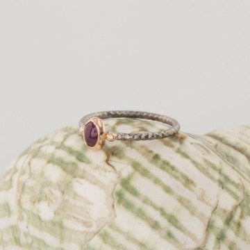 Yakut Taşlı El İşi Minimal Gümüş Yüzük