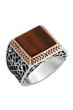 Kare Model Kaplangözü Taşlı Gümüş Yüzük