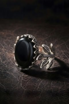 Sarmaşık Model Oniks Taşlı El İşi Gümüş Yüzük