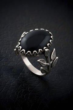 Sarmaşık Model Oniks Taşlı El İşi Gümüş Yüzük