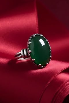 Çift Kol Model Yeşil Akik Taşlı El İşi Yüzük