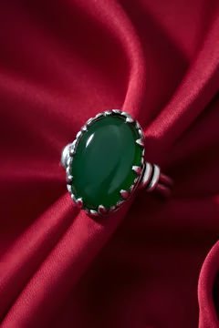 Çift Kol Model Yeşil Akik Taşlı El İşi Yüzük