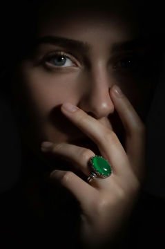 Çift Kol Model Yeşil Akik Taşlı El İşi Yüzük