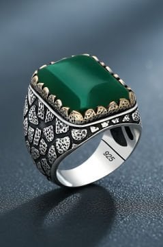 Yeşil Akik Taşlı Gümüş Yüzük