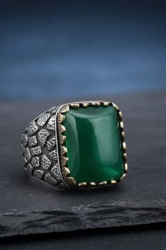 Yeşil Akik Taşlı Gümüş Yüzük