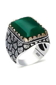 Yeşil Akik Taşlı Gümüş Yüzük