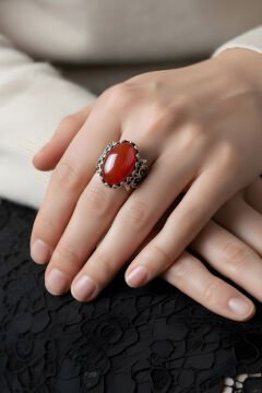 El İşçiliği Özel Tasarım Akik Taşlı Kadın Yüzük