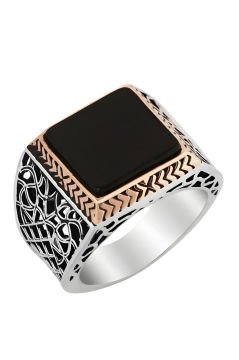 Kare Model Oniks Taşlı Gümüş Yüzük