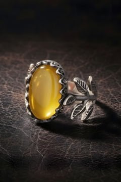 Sarmaşık Model Sarı Akik Taşlı El İşi Gümüş Yüzük