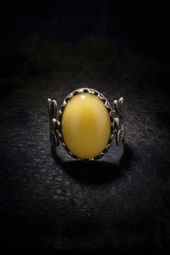 Sarmaşık Model Sarı Akik Taşlı El İşi Gümüş Yüzük