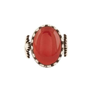 Çınar Yaprağı Model Akik Taşlı El İşi Gümüş Yüzük