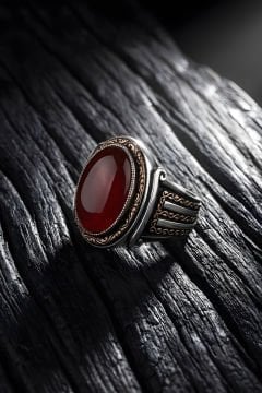 Yadigar Model Akik Taşlı Gümüş Erkek Yüzük