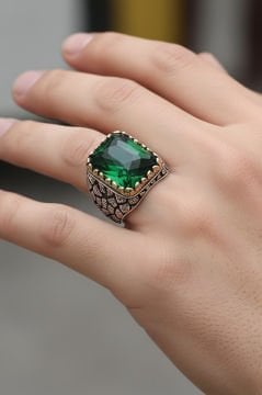 Yeşil Zirkon Taşlı Gümüş Yüzük