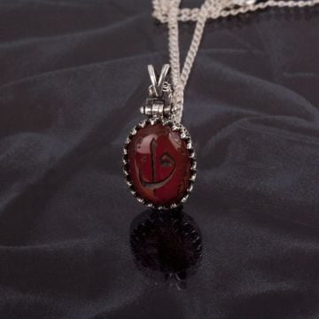 Akik Taşı Üzeri Kazıma El İşi Gümüş Kolye