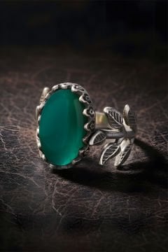 Sarmaşık Model Yeşil Akik Taşlı El İşi Yüzük