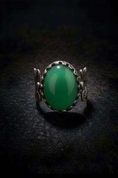 Sarmaşık Model Yeşil Akik Taşlı El İşi Yüzük