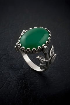 Sarmaşık Model Yeşil Akik Taşlı El İşi Yüzük