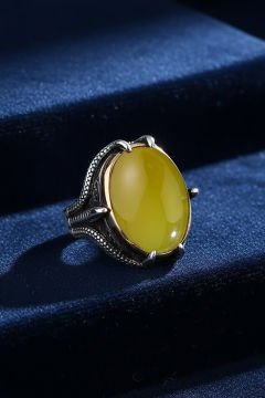 Büyük Boy Pençe Model Sarı Akik Taşlı Gümüş Yüzük