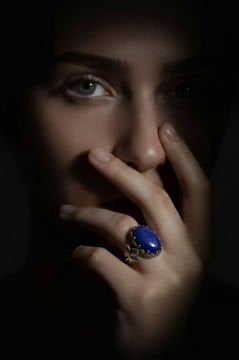 Çınar Yaprağı Lapis Taşlı El İşi Gümüş Yüzük