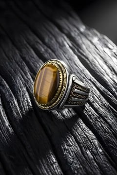 Yadigar Model Kaplangözü Taşlı Gümüş Erkek Yüzük