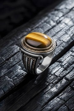 Yadigar Model Kaplangözü Taşlı Gümüş Erkek Yüzük