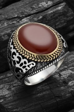 Akik Taşlı Gümüş Erkek Yüzük