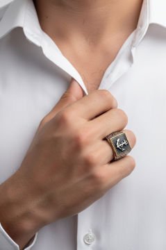 Kare Model Kalem İşlemeli Çapa Desenli Yüzük