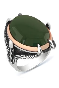 Büyük Boy Pençe Model Yeşil Akik Taşlı Yüzük