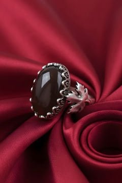 Çınar Yaprağı Oniks Taşlı El İşi Gümüş Yüzük