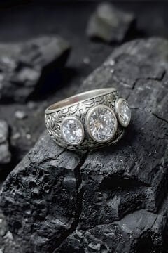 Kalem İşçiliği Özel Tasarım Üç Taşlı Zirkon Gümüş Yüzük