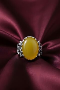 El İşçiliği Özel Tasarım Sarı Akik Taşlı Kadın Yüzük