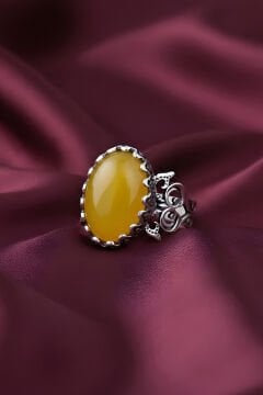 El İşçiliği Özel Tasarım Sarı Akik Taşlı Kadın Yüzük
