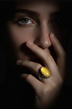 Çınar Yaprağı Sarı Akik Taşlı El İşi Gümüş Yüzük