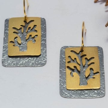 Ağaç Desenli Gümüş Küpe