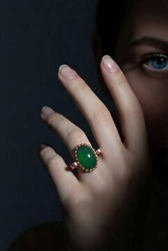 Sade Model Yeşil Akik Taşlı El İşi Gümüş Yüzük 23 - Rose Rengi