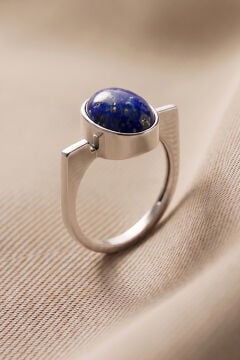 Geometrik Tasarım Lapis Lazuli Taşlı Kadın Gümüş Yüzük
