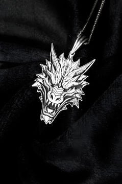 Ejdarha Kafası Model Unisex Gümüş Kolye