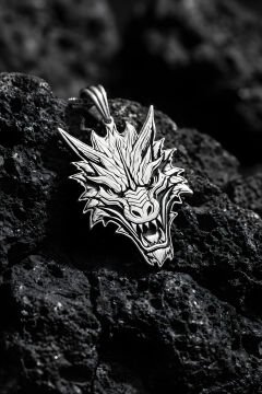 Ejdarha Kafası Model Unisex Gümüş Kolye