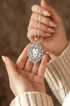 Aslan Başı Model Unisex Gümüş Kolye