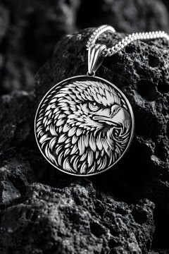 Kartal Başı Model Unisex Gümüş Kolye