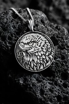 Kartal Başı Model Unisex Gümüş Kolye