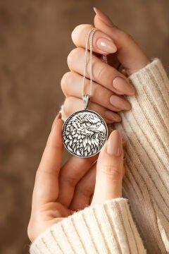 Kartal Başı Model Unisex Gümüş Kolye