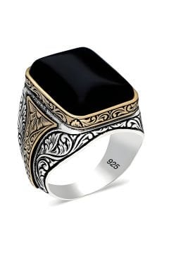 Oniks Taşlı Gümüş Yüzük