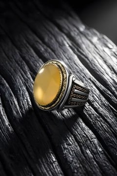 Yadigar Model Sarı Akik Taşlı Gümüş Erkek Yüzük