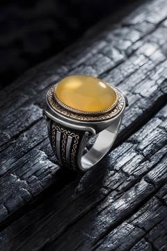 Yadigar Model Sarı Akik Taşlı Gümüş Erkek Yüzük