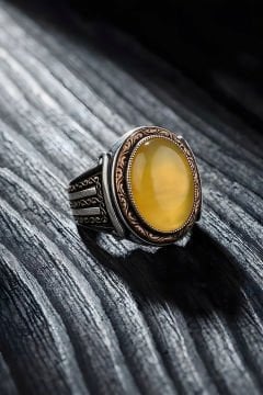 Yadigar Model Sarı Akik Taşlı Gümüş Erkek Yüzük