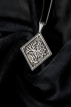 Yin Yang Hayat Ağacı Model Unisex Gümüş Kolye