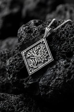 Yin Yang Hayat Ağacı Model Unisex Gümüş Kolye